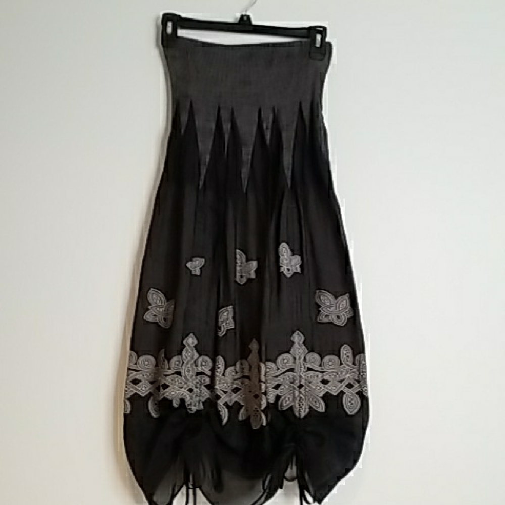 Black and Gray Strapless Dress with Butterfly Design